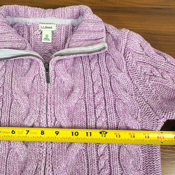 L.L.Bean Pink Cable Knit Full Zip Mock Neck Sweater Jacket Womens XS Cotton‎ - Picture 10 of 13